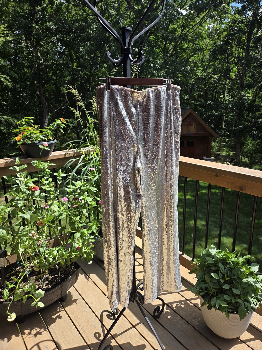 Boston Proper Metallic Sequin Wide-Leg Pants - Silver